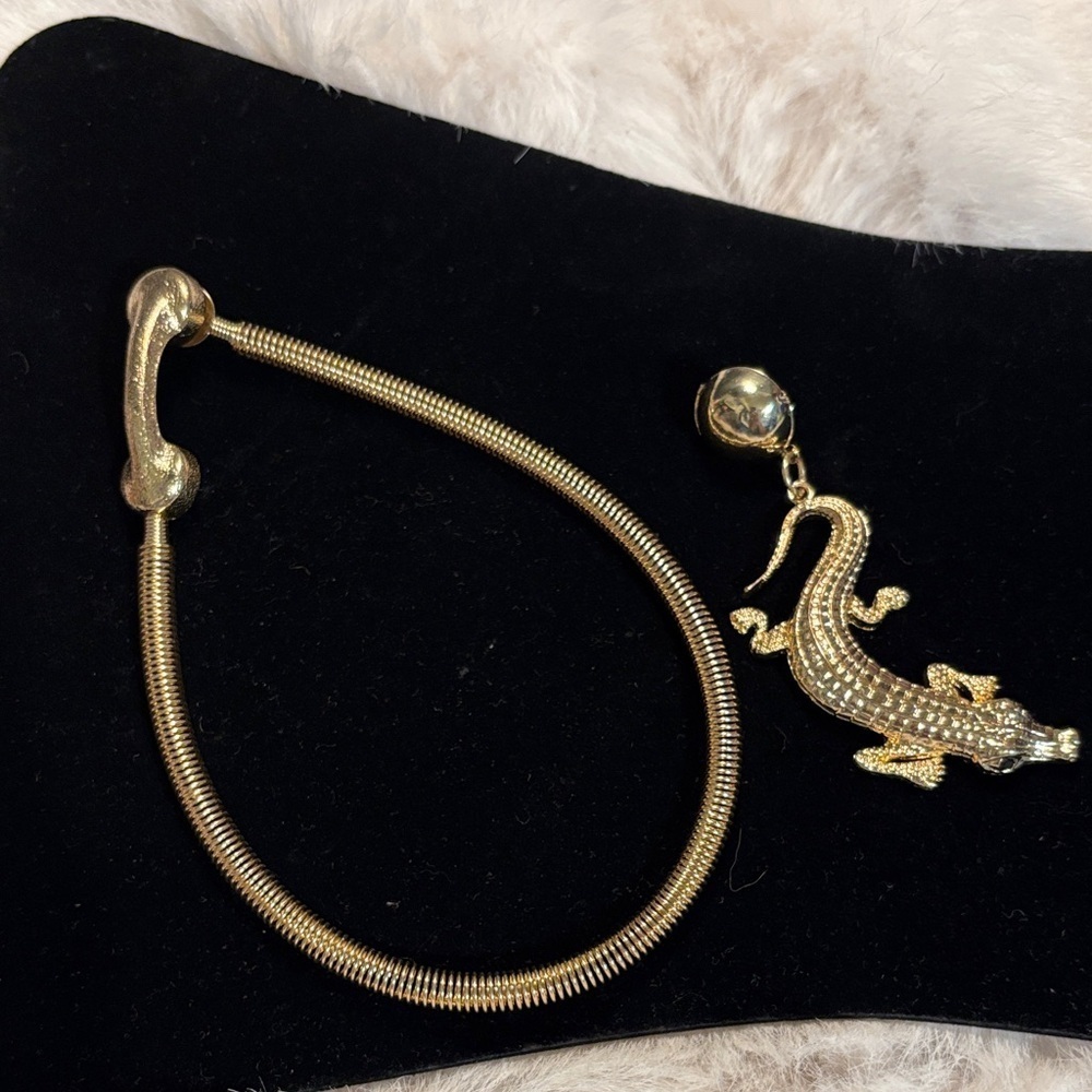 Gold Crocodile and telephone earrings